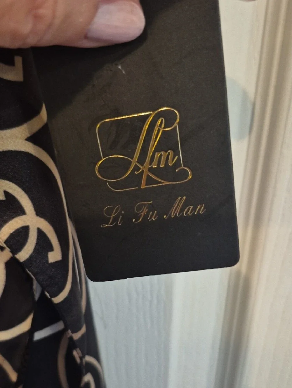 Designer-Style Black and Beige Silk Feel Scarf NWT